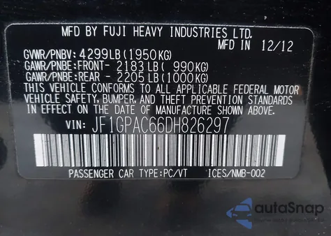 2013 Subaru Impreza Premium from USA, damaged, VIN JF1GPAC66DH826297